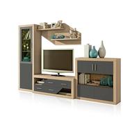 duehome | Salon Modular, Conjunto de Muebles de Salon, Modelo Nuka V10, Acabado en Cambria y Gris Grafito, Medidas: 300 cm (Largo)