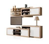 duehome | Salon Modular, Conjunto de Muebles de Salon, Modelo Nuka V2, Acabado en Cambria y Blanco, Medidas: 240 cm (Largo)