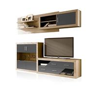 duehome | Salon Modular, Conjunto de Muebles de Salon, Modelo Nuka V3, Acabado en Cambria y Gris Grafito, Medidas: 240 cm (Largo)