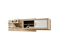 duehome | Salon Modular, Módulo Alto con 1 Puerta y 2 Estantes con Respaldo, Modelo Nuka, Acabado en Blanco y Cambria, Medidas: 180 cm (Largo) x 26,3 cm (Fondo) x 65 cm (Alto)