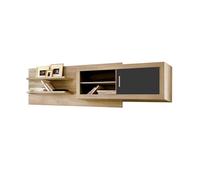 duehome | Salon Modular, Módulo Alto con 1 Puerta y 2 Estantes con Respaldo, Modelo Nuka, Acabado en Gris Grafito y Cambria, Medidas: 180 cm (Largo) x 26,3 cm (Fondo) x 65 cm (Alto)