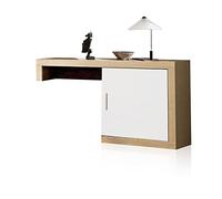 duehome | Salon Modular, Módulo Bajo Auxiliar con 1 Puerta, Composicion Salon por Piezas, Modelo Nuka, Acabado en Blanco y Cambria, Medidas: 130 cm (Largo) x 29,7 cm (Fondo) x 69 cm (Alto)