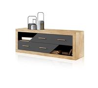 duehome | Salon Modular, Módulo Bajo con 2 Puertas, Composicion Salon por Piezas, Modelo Nuka, Acabado en Gris Grafito y Cambria, Medidas: 130 cm (Largo) x 41,4 cm (Fondo) x 50 cm (Alto)