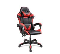 duehome Silla Gaming Ergonómica Viper, Reclinable 135°, Soporte Lumbar | Silla Gamer, Negro y Rojo, Reposacabezas Acolchado, Altura Regulable, Balanceo, Ruedas 360°, 56 x 53 x 117-128 cm