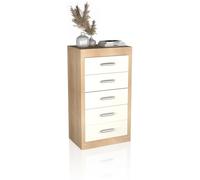 duehome | Sinfonier 5 Cajones, Cómoda, Almacenaje Dormitorio, Modelo Kira, Acabado en Cambria y Blanco, Medidas: 60 cm (Largo) x 106,5 cm (Alto) x 39,6 cm de (Fondo)