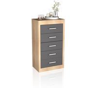 duehome | Sinfonier 5 Cajones, Cómoda, Almacenaje Dormitorio, Modelo Kira, Acabado en Cambria y Grafito, Medidas: 60 cm (Largo) x 106,5 cm (Alto) x 39,6 cm de (Fondo)