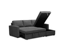 duehome | Sofá Cama 3 Plazas Reversible y con Almacenaje, Sofa con Chaiselong, Modelo Saira, Acabado en Tejido Gris, Medidas: 229 cm (Largo) x 93 cm (Alto) x 93-153 cm (Fondo)