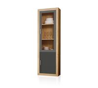 duehome | Vitrina Reversible con 2 Puertas, Composicion Salon por Piezas, Modelo Nuka, Acabado en Cambria y Gris Grafito, Medidas: 60 cm (Largo) x 193,2 cm (Alto) x 34,6 cm (Fondo)