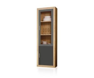 duehome | Vitrina Reversible con 2 Puertas, Composicion Salon por Piezas, Modelo Nuka, Acabado en Cambria y Gris Grafito, Medidas: 60 cm (Largo) x 193,2 cm (Alto) x 34,6 cm (Fondo)
