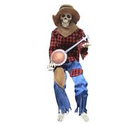 Duelistas Banjo Esqueletos Músicos - 23.6 pulgadas Animados, Esqueletos al aire libre de Halloween, Puntal ajustable conjunto | Esqueletos de banjo animados de Halloween con ojos claros para césped
