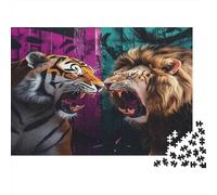 Duelo Animal Arte Mural Rompecabezas de 1000 Piezas Papel para Adultos Papel Grueso León Tigre Educativo Relajante Decoración Hogar 38x26cm/1000pcs