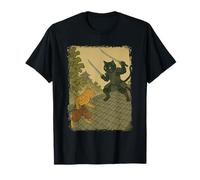 Duelo de gato samurái en la azotea Vintage Ukiyo-e Style Warrior Camiseta