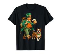 Duende del Día de San Patricio con Cerveza Paseando Pit Bull Dog Camiseta