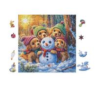 Duendes con muñeco de Nieve en el Bosque Puzzle 100 Piezas Cartón Blanco Premium para Expertos Vacaciones Fines Semana Reducir Estrés Hobby Y Ocio Garantía Satisfacción 28x28cm