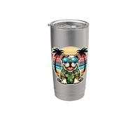 Dueño de perro Bulldog Summer Vibes Vacaciones Tropical Holiday Sun Vaso térmico de acero inoxidable de doble pared