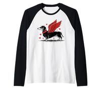 Dueño de Perro Salchicha con alas de ángel Lindo Perro Salchicha Camiseta Manga Raglan