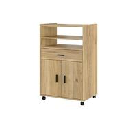 DUÉRMETE ONLINE - Armario Auxiliar de Cocina con Ruedas Alella, Mueble Multiusos con Cajón y Varios Compartimentos, Color Roble Miel, 60 cm (Ancho) x 85.5 cm (Alto) x 40 cm (Fondo)