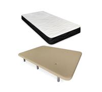 Duérmete Online - Cama Completa con Colchón Fresh Reversible + Base Tapizada Reforzada Color Beige con 6 Patas Metálicas Roscadas, 105 x 190
