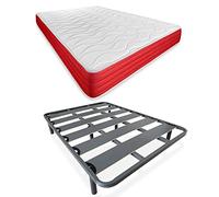DUÉRMETE ONLINE - Cama Completa con Colchón Lite Reversible (Cara Invierno/Verano) + Somier Reforzado 40x30mm con 6 Patas Metálicas Roscadas, 135 x 190