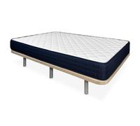 Duérmete Online - Cama Completa con Colchón Lua Reversible + Base Tapizada Extra Reforzada con 6 Patas Cilíndricas Metálicas Roscadas, 90 x 190, Beige
