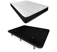 Duérmete Online - Cama Completa con Colchón Pocket Visco Reversible + Base Tapizada Reforzada Color Negro con 6 Patas Metálicas Roscadas, 135 x 190