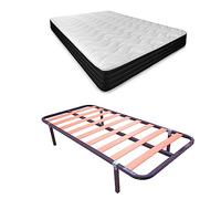 Duérmete Online - Cama Completa con Colchón Pocket Visco Reversible (Cara Invierno/Verano) + Somier Basic con 4 Patas Abrazadera, 90 x 190
