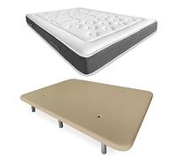 DUÉRMETE ONLINE - Cama Completa con Colchón Viscoelástico Bio Nature + Base Tapizada Reforzada Color Beige con 6 Patas Metálicas Roscadas, 135 x 190