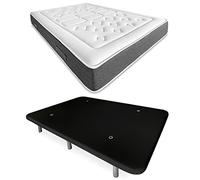 DUÉRMETE ONLINE - Cama Completa con Colchón Viscoelástico Bio Nature + Base Tapizada Reforzada Color Negro con 6 Patas Metálicas Roscadas, 150 x 190