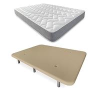 DUÉRMETE ONLINE - Cama Completa con Colchón Viscotec Reversible + Base Tapizada Reforzada Color Beige con 6 Patas Metálicas Roscadas, 105 x 190