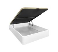 DUÉRMETE ONLINE - Canapé Abatible 150x200 cm Blanco con Tapa Partida, Gran Capacidad de Almacenaje, Estructura Súper Reforzada, Tapa 3D Transpirable, Incluye Subida a Domicilio