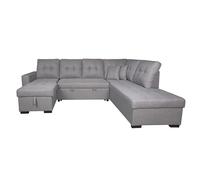 Duérmete Online - Chaise Longue Derecho Rinconera Sofá Cama en U con Arcón de Almacenaje Modelo Eldor, Diseño Moderno, Práctico y Funcional, con Cojines Decorativos de Regalo, Color Gris