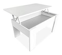 Duérmete Online - Mesa de Centro Elevable, Mesita de Salón o Comedor, Madera, Acabado en Color Blanco, Medidas: 90 cm (Ancho) x 50 cm (Fondo) x 46-57 cm (Alto)