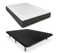 DUÉRMETE ONLINE - Pack Base Tapizada 3D Reforzada Anti Ruido con 5 Barras de Refuerzo Colchón Viscoelástico Bio Nature 6 Patas metálicas roscadas de 27 cm 105x190, Negro
