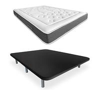 DUÉRMETE ONLINE - Pack Base Tapizada 3D Reforzada Anti Ruido con 5 Barras de Refuerzo Colchón Viscoelástico Bio Nature 6 Patas metálicas roscadas de 27cm, 135x190, Negro