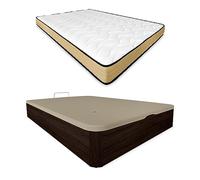 Duérmete Online - Pack Colchón Viscoelástico Aura Reversible + Canapé Madera Abatible Gran Capacidad | Color Wengué 90 x 200