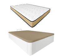 Duérmete Online - Pack Colchón Viscoelástico Aura Reversible + Canapé Madera Abatible Gran Capacidad | Color Blanco 105 x 200