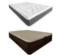 DUÉRMETE ONLINE - Pack Colchón Viscoelástico Bio Nature Grosor 24 cm con Canapé Madera Abatible Gran Capacidad Color Wengue, 150 x 200 cm