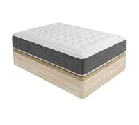 DUÉRMETE ONLINE - Pack Colchón Viscoelástico Bio Nature Grosor 24 cm con Canapé Madera Abatible Gran Capacidad Color Cambria, 150 x 200 cm