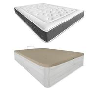 DUÉRMETE ONLINE - Pack Colchón Viscoelástico Bio Nature Grosor 24cm + Canapé Madera Abatible Gran Capacidad | Color Polar 90 x 190