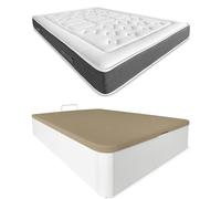 DUÉRMETE ONLINE - Pack Colchón Viscoelástico Bio Nature Grosor 24cm + Canapé Madera Abatible Gran Capacidad | Color Blanco 90 x 190