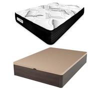 Duérmete Online - Pack Colchón Viscoelástico con Muelles Ensacados Eco Box + Canapé Abatible de Madera Reforzada | Gran Capacidad de Almacenaje | Firmeza Alta | Color Wengué | 135 x 200 cm