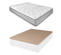 Duérmete Online - Pack Colchón Viscoelástico Marko Reversible + Canapé Madera Abatible Gran Capacidad | Color Blanco 90 x 190