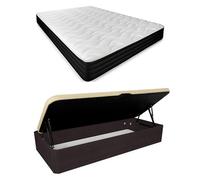 Duérmete Online - Pack Colchón Viscoelástico Pocket Visco + Canapé Abatible Gran Capacidad con Apertura Lateral | Color Wengué 90 x 190