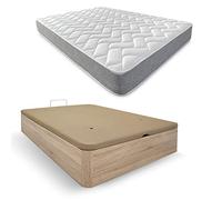 DUÉRMETE ONLINE - Pack Colchón Viscoelástico Viscotec con Canapé Madera Abatible Gran Capacidad, Color Cambria 90 x 190 cm