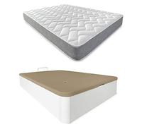 DUÉRMETE ONLINE - Pack Colchón Viscoelástico Viscotec con Canapé Madera Abatible Gran Capacidad, Color Blanco 90 x 190 cm