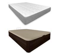 DUÉRMETE ONLINE - Pack Colchón Viscoelástico Viscotec con Canapé Madera Abatible Gran Capacidad, Color Wengué 135 x 180 cm