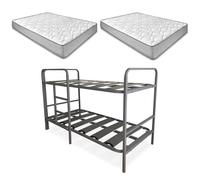 Duérmete Online - Pack Litera Metálica Reforzada Completa + 2 Colchones Viscoelásticos Modelo Marko Reversible, 90x190