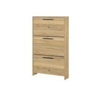 Duérmete Online - Zapatero con 3 Puertas y Patas, Mueble para Zapatos Estrecho, Modelo Alella, Acabado en Color Roble Miel, Medidas: 115,5 cm (Alto) x 68,5 cm (Ancho) x 17 cm (Fondo)