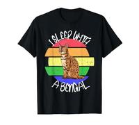 Duermo con un Gato de Bengala Humor Retro Arco Iris Camiseta gráfica económica, Hombre, Negro, XL
