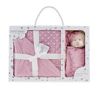 Duffi Baby - Manta y Dou Dou Bebe Recien Nacido. Set de Regalo para Bebes. Manta Burbuja + Peluche atrapasueños Infantil Suave. Manta para Cuna Cama minicuna. Tamaño 80x110 cm y 24x24 cm. Rosa Vino
